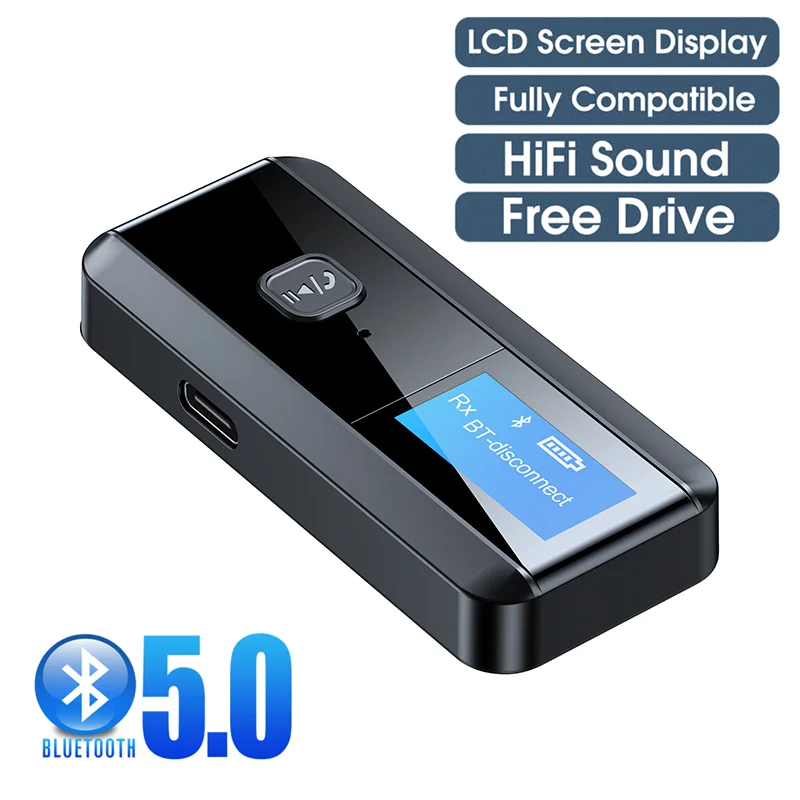

Type-C Bluetooth 5.0 + EDR + LCD Display Audio Receiver Transmitter for TV PC Driver-Free 3.5MM 3.5 AUX Wireless Adapter