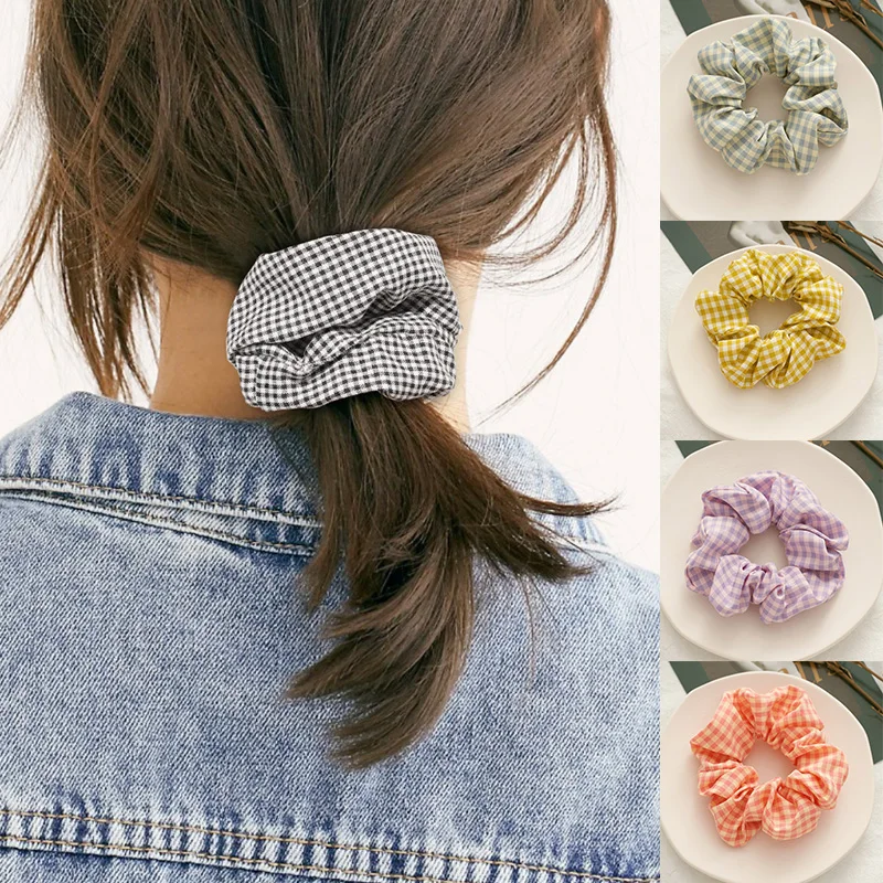 

Checkered Print Hair Rope Plaid Fabric Large Intestine Hair Ring Small Lattice Hair Scrunchies Accessories Soft DIY Headwear