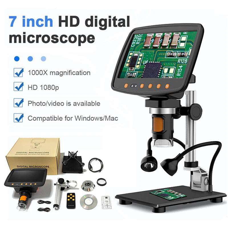 

1000X цифровой микроскоп 1080P HD, электронные видеомикроскопы для пайки, увеличительное стекло непрерывного усиления для телефона