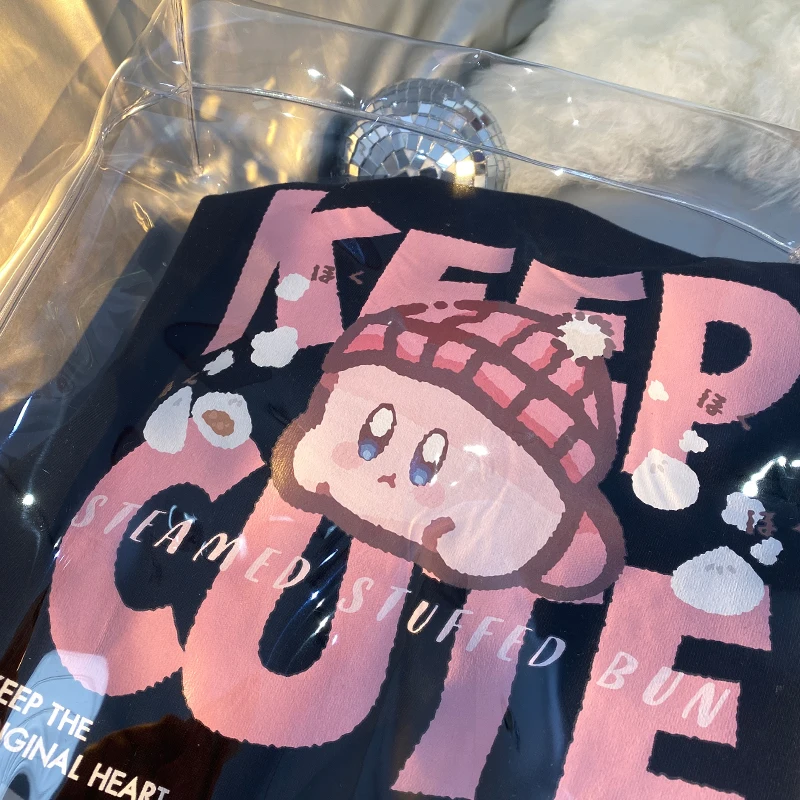 

Kawaii Star Kirby Summer T-shirt Male Loose Cotton Short-sleeved Couple Top Blue White Black Anime Oversize Female Top Gifts