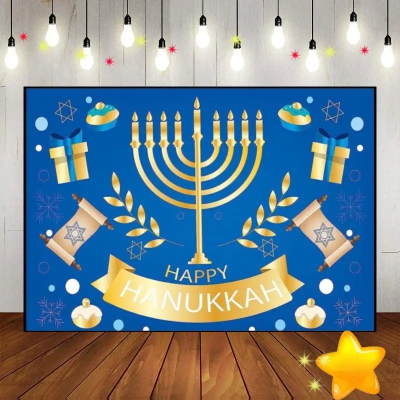 

Happy Hanukkah Decoration Background Birthday Party Baby Shower Lantern Custom Backdrop Magic Photography Backdrops Photo Studio