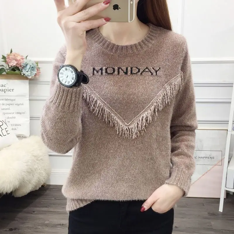Chenille Sweater Women Autumn and Winter 2024 Popular Fashion Loose Inner wear Fleece-lined Thickened Knit Outer Wear Top