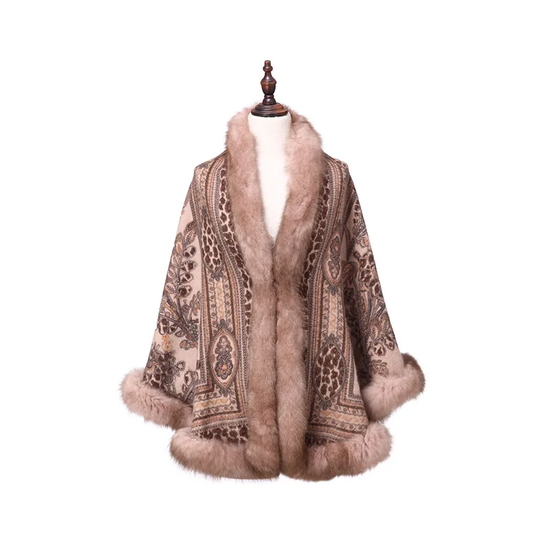 Зимняя женская шаль с принтом роскошный воротник из натурального Лисьего меха