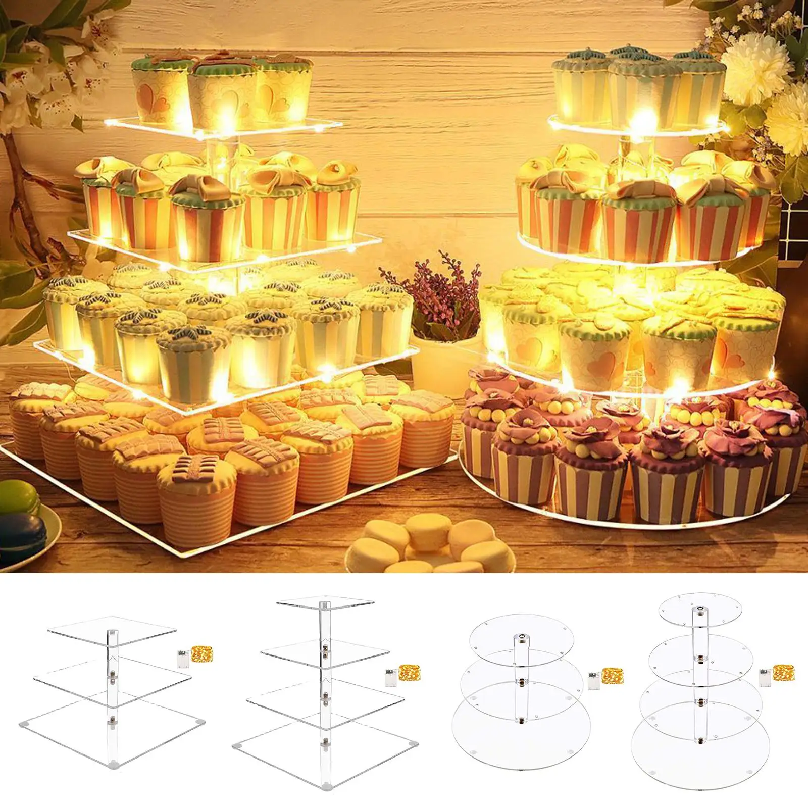 

3/4 Tier Acrylic Wedding Cake Stand Crystal Cup Cake Holder Birthday Cupcake Decoration Party Plate Shelf Dessert Display