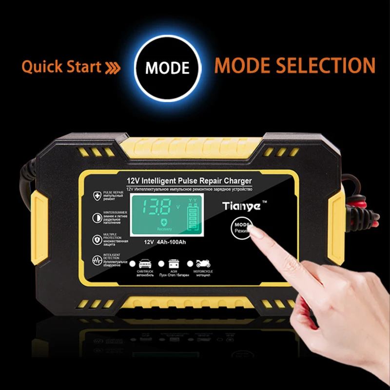 

12V 6A Intelligent Car Motorcycle Battery Charger Lead Acid Battery Pulse Charge Maintainer Smart Charging Digital LCD Display