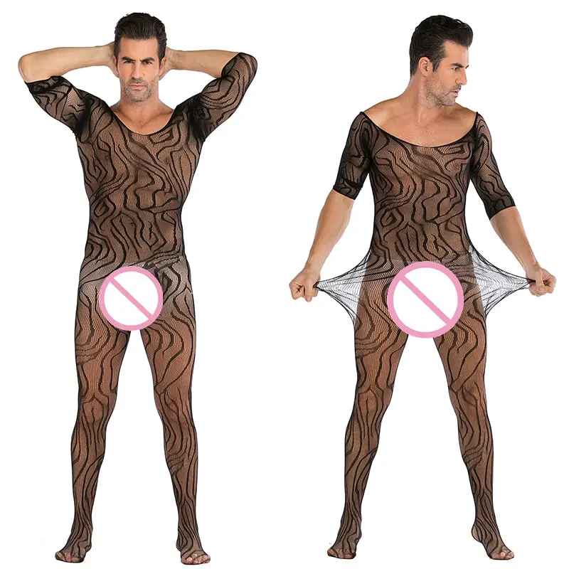 

High-stretch Pantyhose Men's Underwear Fishnet Bodystockings Sexy Open Crotch Nightgown Long Sleeve Fetish Lingerie Dropshipping