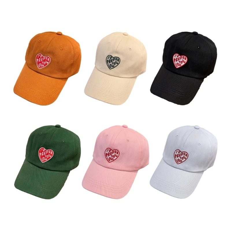 

L93F Baseball Cap Embroidery Heart Pattern Hat Teenagers Outdoor Adjustable Visor Hat