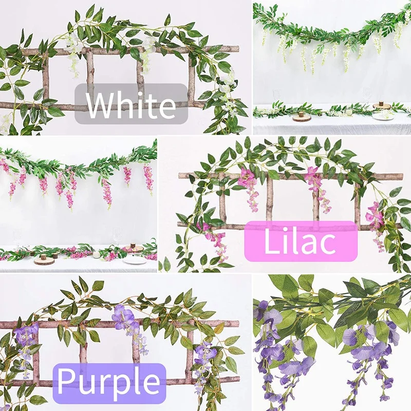 

4 PCS Flower Garland Wisteria Artificial Flowers Fake Vine Silk Fake Wisteria Vine Ivy Plants For Wedding Kitchen