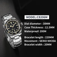 CADISEN luksusowy męski zegarek 38mm Diver Vintage automatyczny biznes zegarki NH35 mechaniczny szafir 20 Bar mężczyzna zegar Retro 5