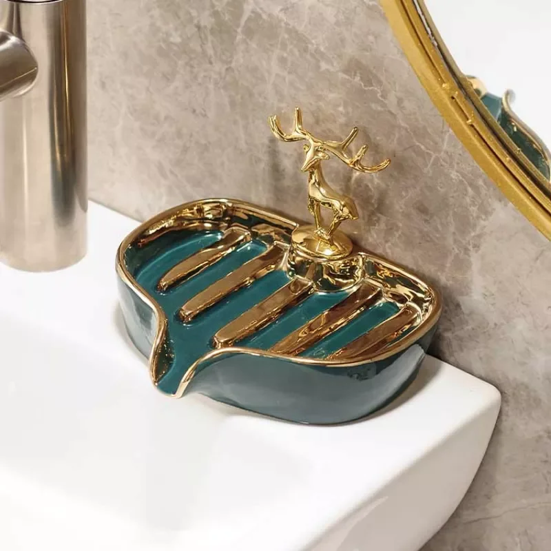 

Ceramic Soap Box Soap Dish for Bathroom Supplies Drain Water Dishes Holder Products Household Merchandises Home Garden