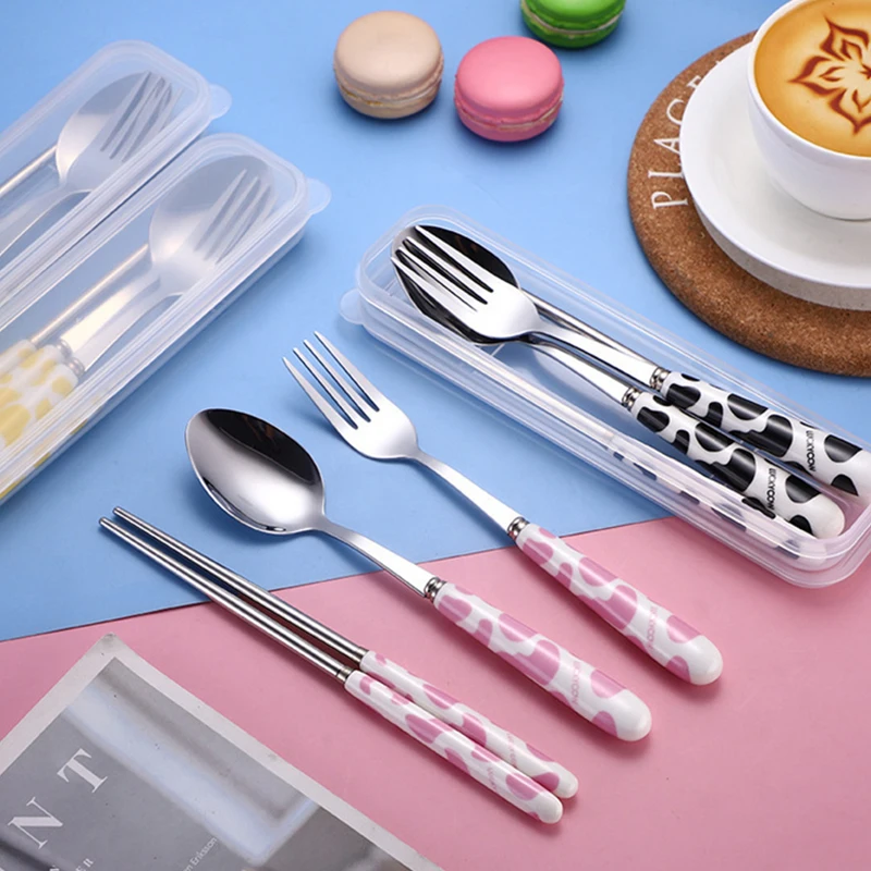 

Stainless Steel Cutlery Set Travel Portable Box Fork Spoon Chopsticks Kitchen Tableware Dishes Sets Dinnerware Steak Cutlery