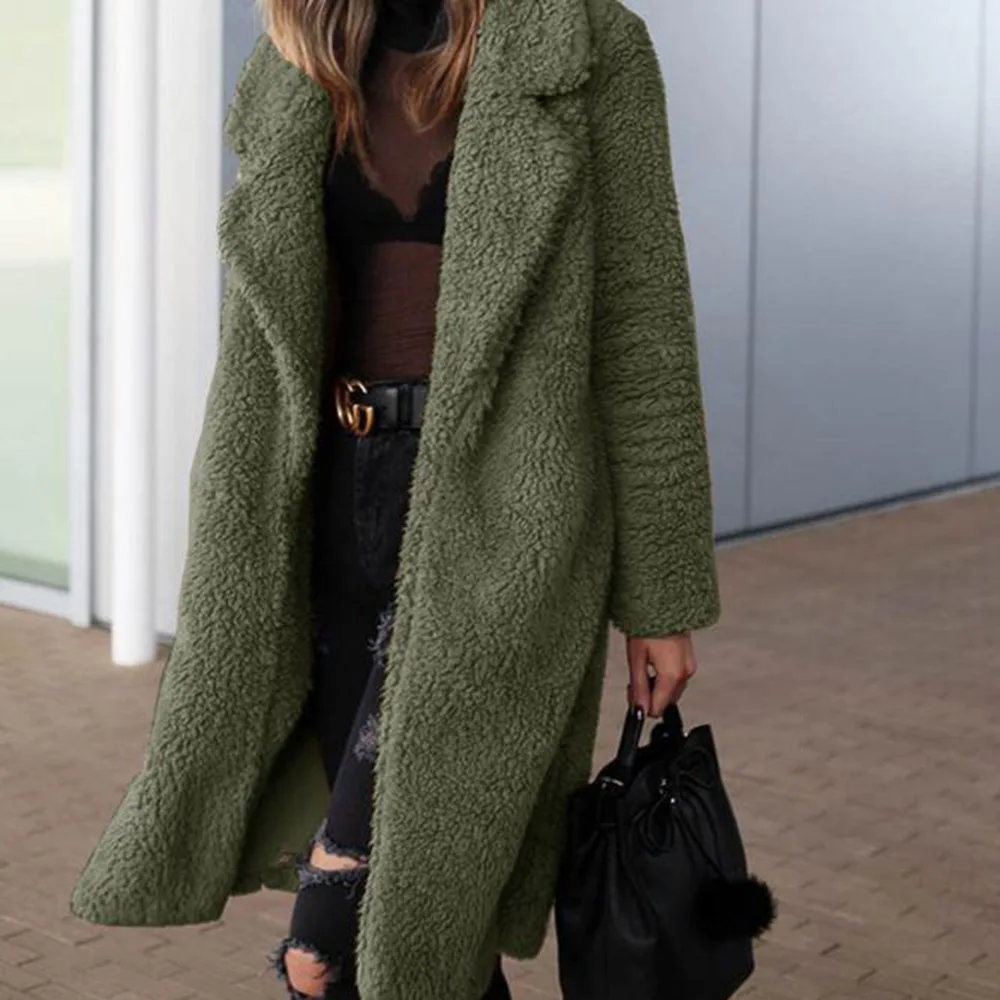 Winter New Arrival Women Warm Coat Wool Blends Long Sleeve Outerwear Plush Cardigans Overcoats Femme Coats Fashion Streetwear