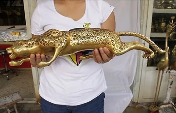 

13" Huge BRASS Collect Leopard Panther Cheetah Run Statue decoration brass factory outlets fidget spinner