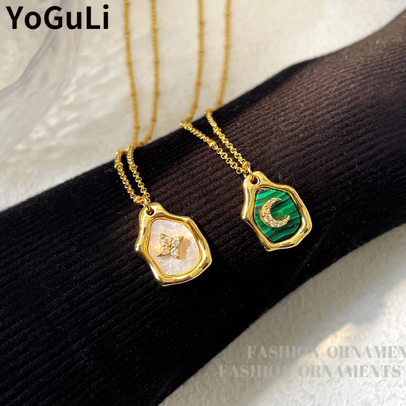 

Fashion Jewelry Star Moon Pendant Necklace 2022 New Trend Green White Shell Choker Necklace For Girl Lady Gifts