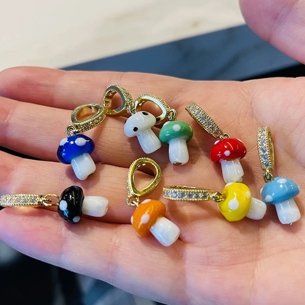 

Colorful Mushroom Teddy Bear Rhinestone Pendant Necklace Balloon Puppy Letter Beans Necklace for Women Jewelry Korean Fashion