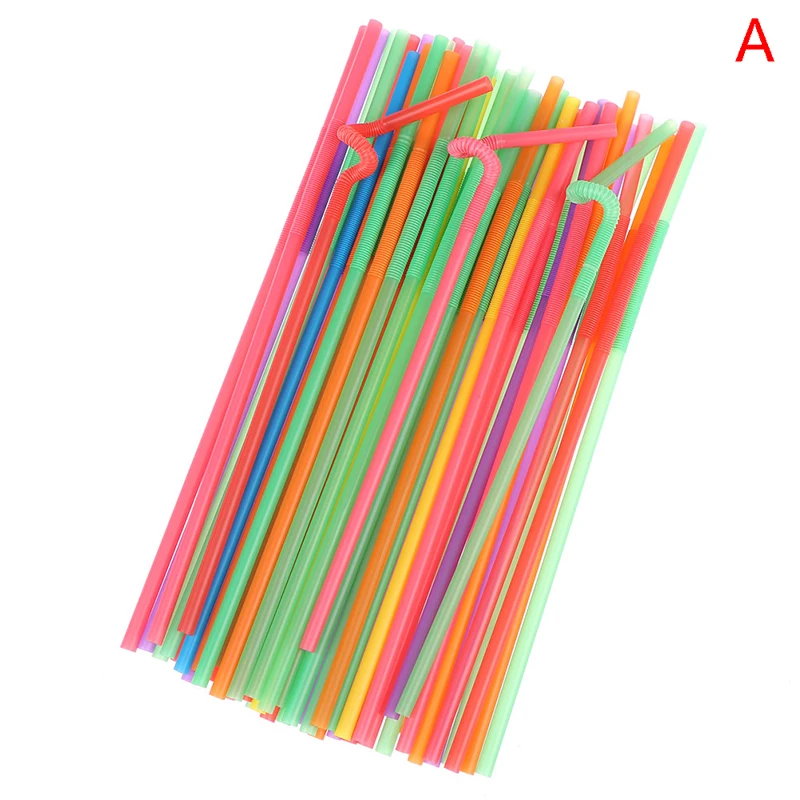 

100Pcs Plastic Bendable Drinking Straws Disposable Beverage Straws Home Party Decor Mixed Colors Drinking Straws Party Supplies