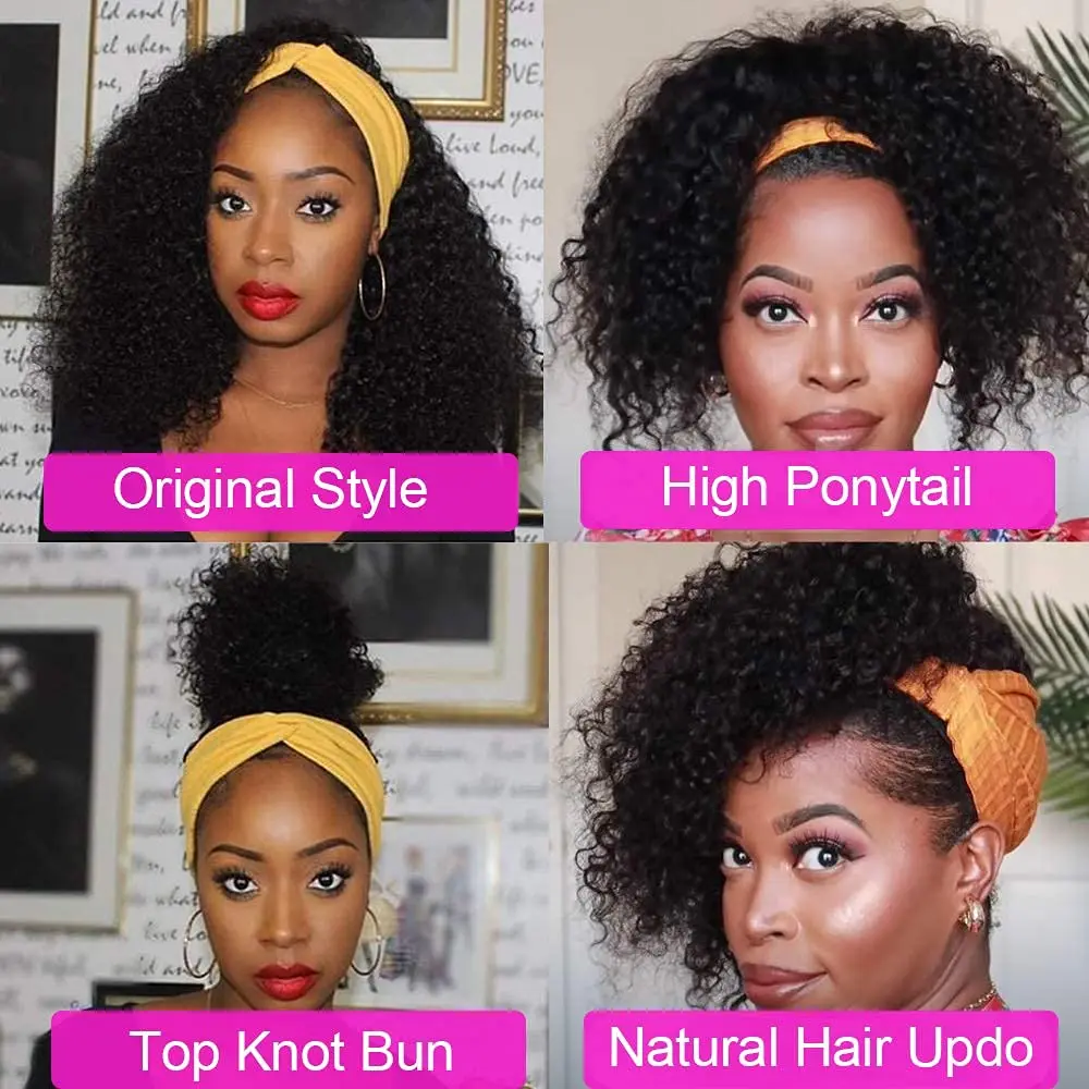 Afro Kinky Curly Headband Wigs 180% Density Human Hair Wig Glueless Free Headband For Black Women Afro Curl Remy Hair