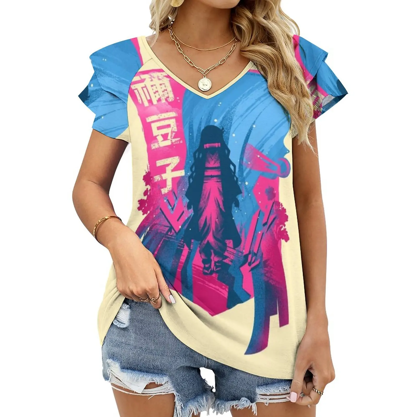 Футболка с оборками и коротким рукавом Demon Beauty-Mizuko женские летние футболки