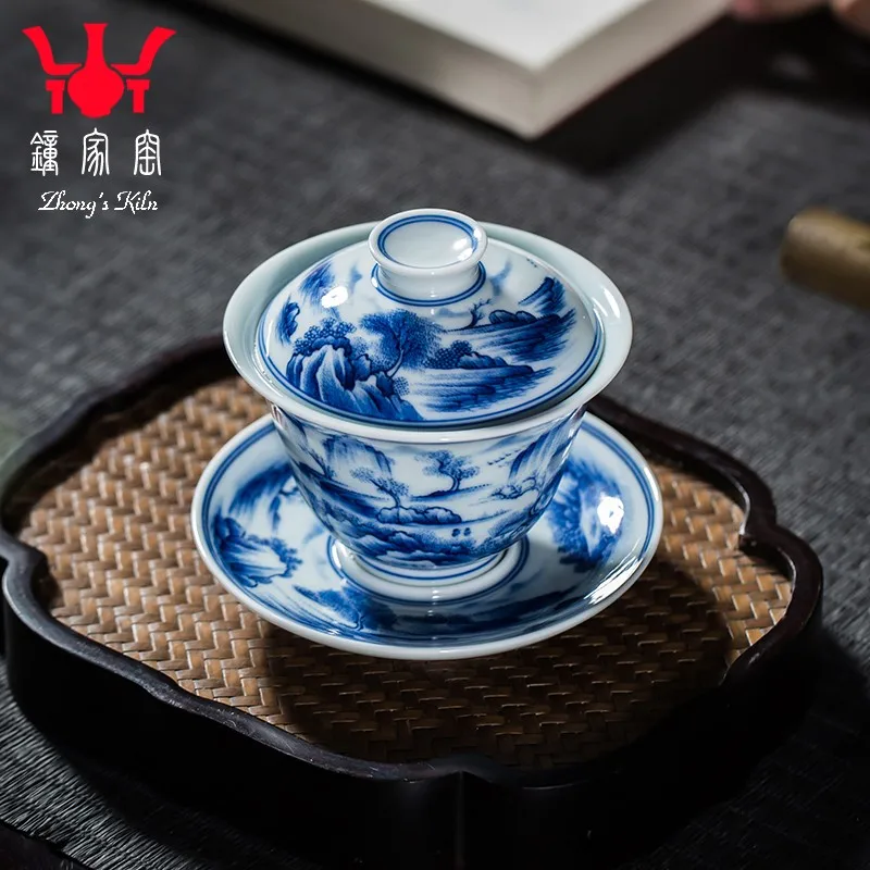 Zhongjia печной фарфор Gaiwan Jingdezhen Chai печь синего и белого цвета ручная роспись чаша