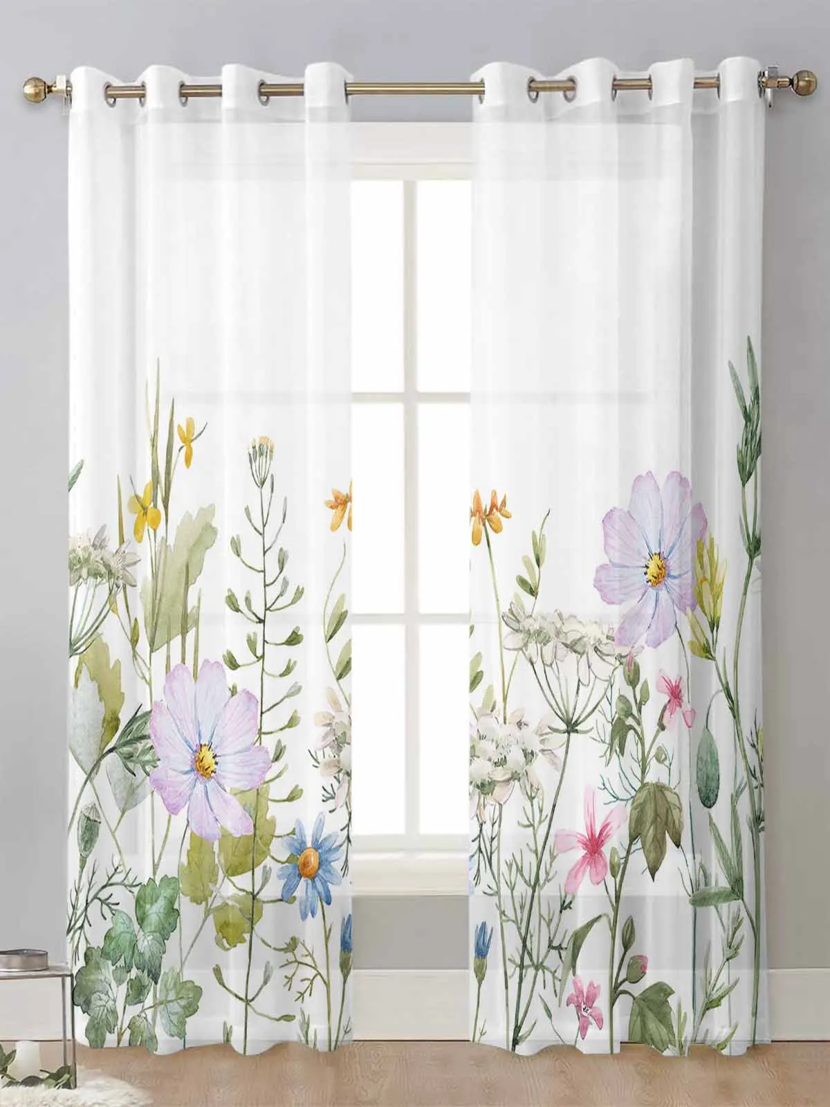 

Spring Flower Vanilla Wildflower Sheer Curtains For Living Room Window Voile Tulle Curtain Cortinas Drapes Home Decor