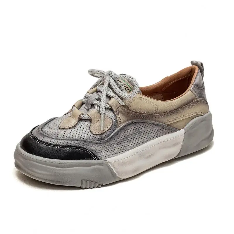 

YourSeason Mixed Color Shoes Ladies Sneakers Genuine Leather Lace-up Fashion Handmade Concise Comfortable Platform Sneakers