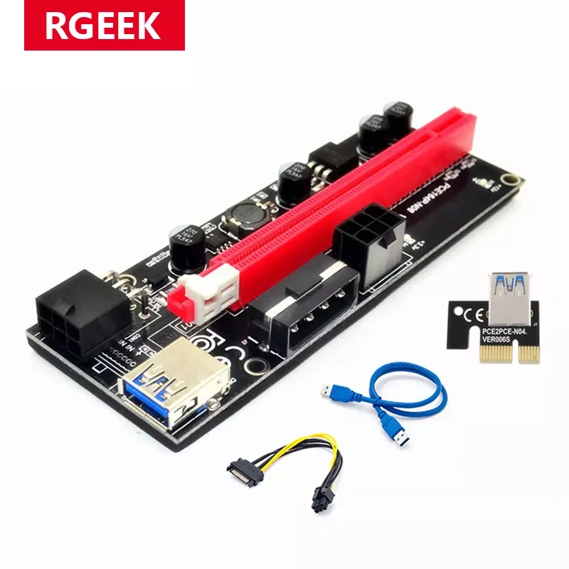 

New PCI-E pcie Riser 009 Express 1X 4x 8x 16x Extender PCI E USB Riser 009S GPU Dual 6Pin Adapter Card SATA 15pin for BTC Miner