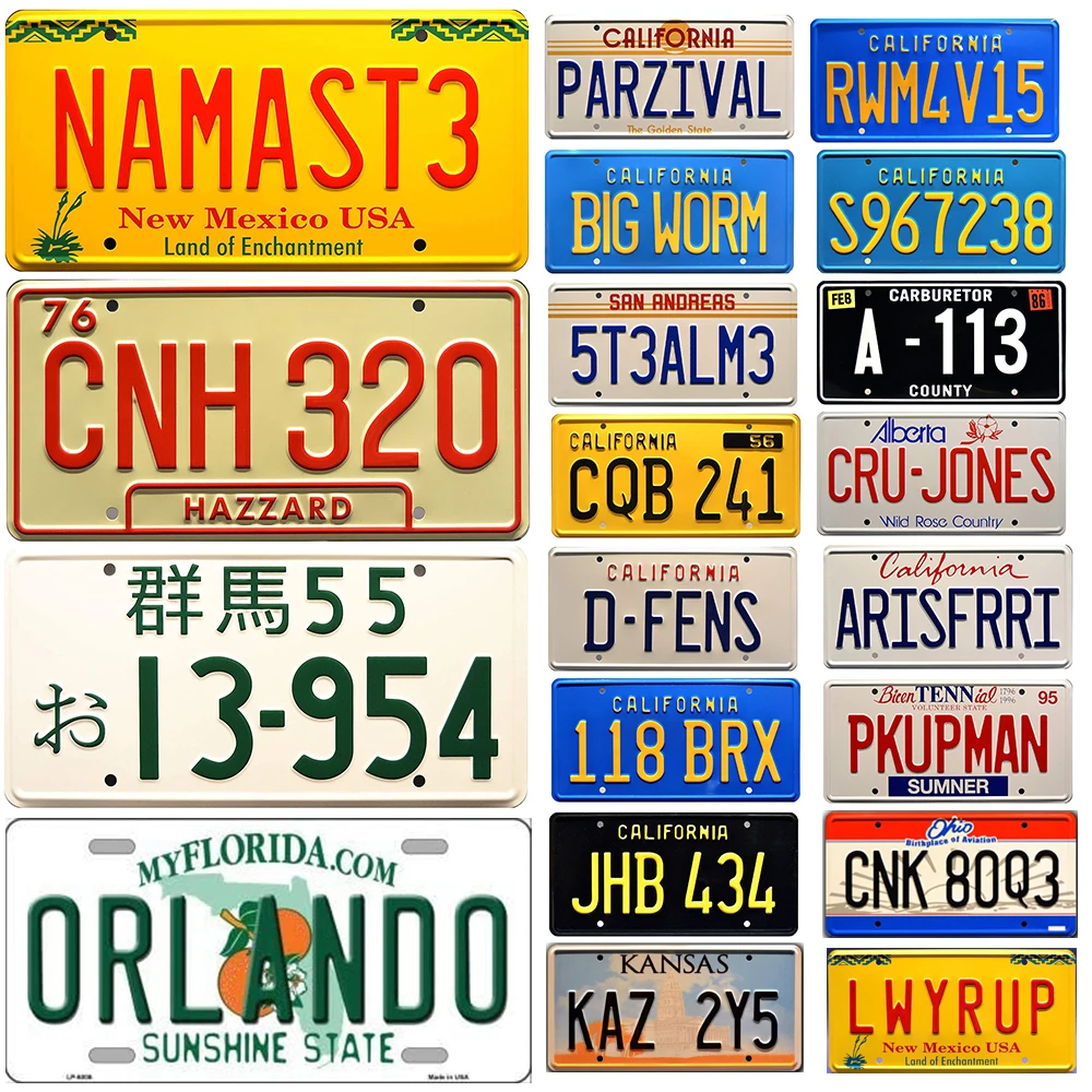 

Metal Poster USA Texas New York California State Vehicle Number Metal License Plate Bar Garage Decoration Tin Signs and Plaques