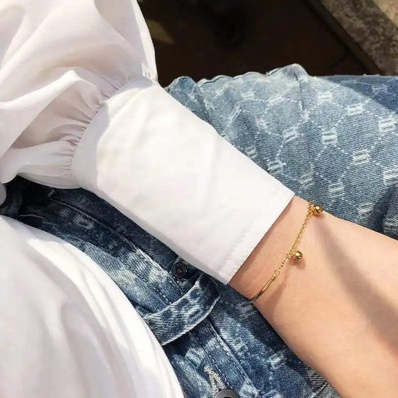 

Metal ball lucky round bead bracelet bracelet silicone beads adjust titanium steel plated 18K gold to keep color for a long time