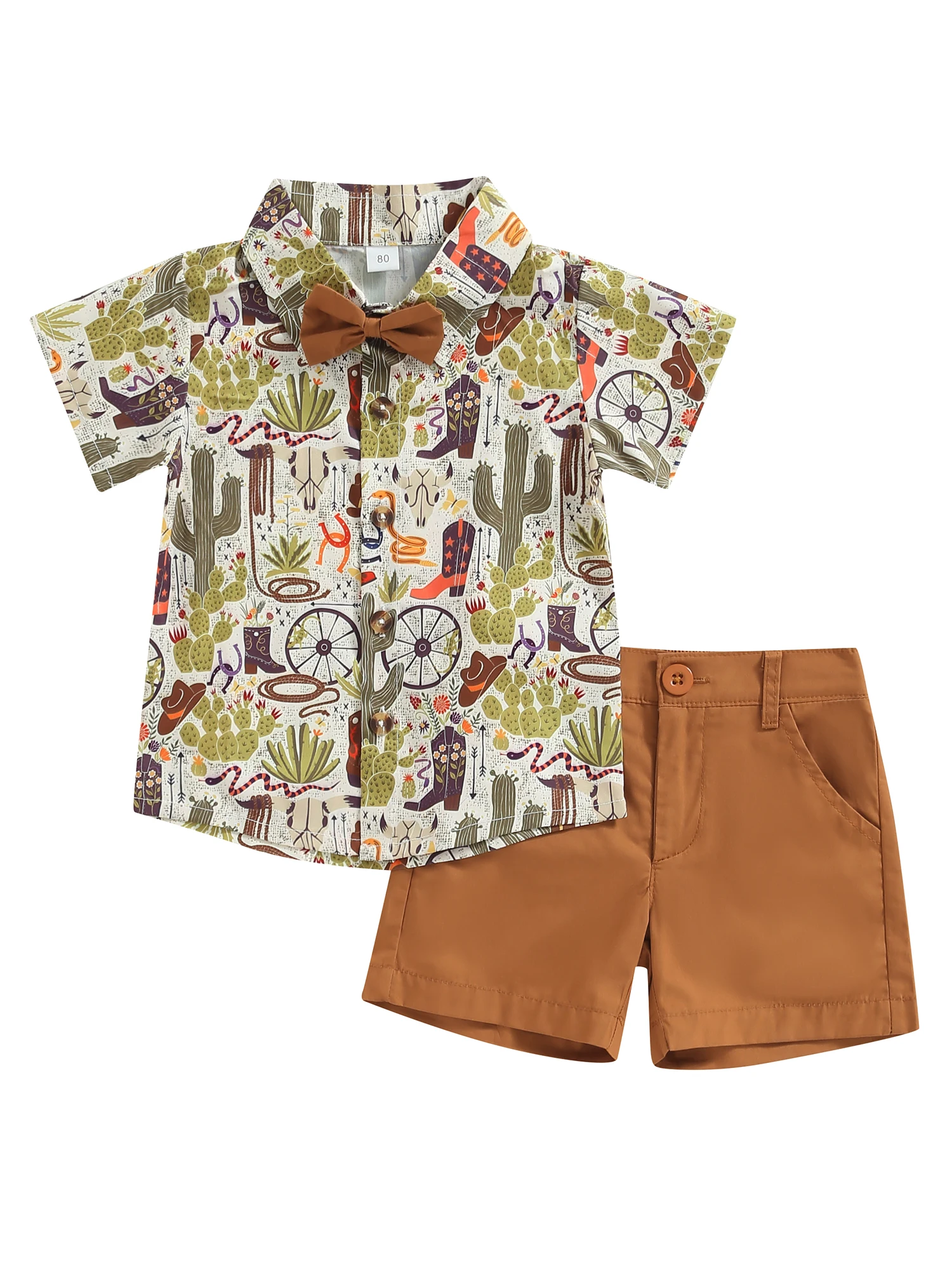 

Летняя одежда для маленьких мальчиков 2 шт. с принтом кактуса рубашка с коротким рукавом на пуговицах Повседневный комплект с шортами пляжные костюмы в западном стиле