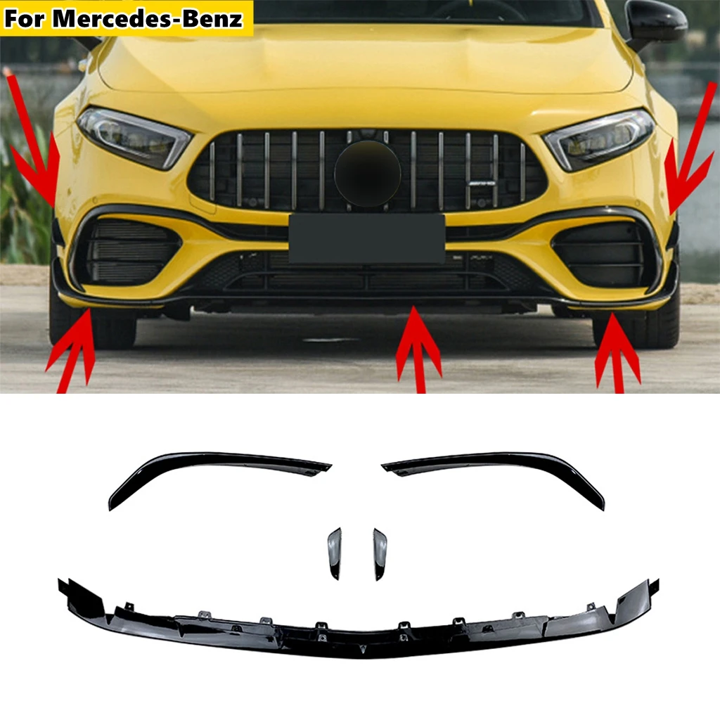 

5Pcs Car Front Bumper Lip Spoiler Splitter Body Kit Canard Trim For Mercedes-Benz A-Class W177 A45 AMG 2020 2021