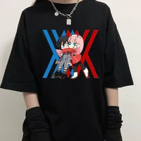 darling in the franxx cute zero two and hiro chibi anime style t shirt for women anime japanese streetwear t shirt female tees