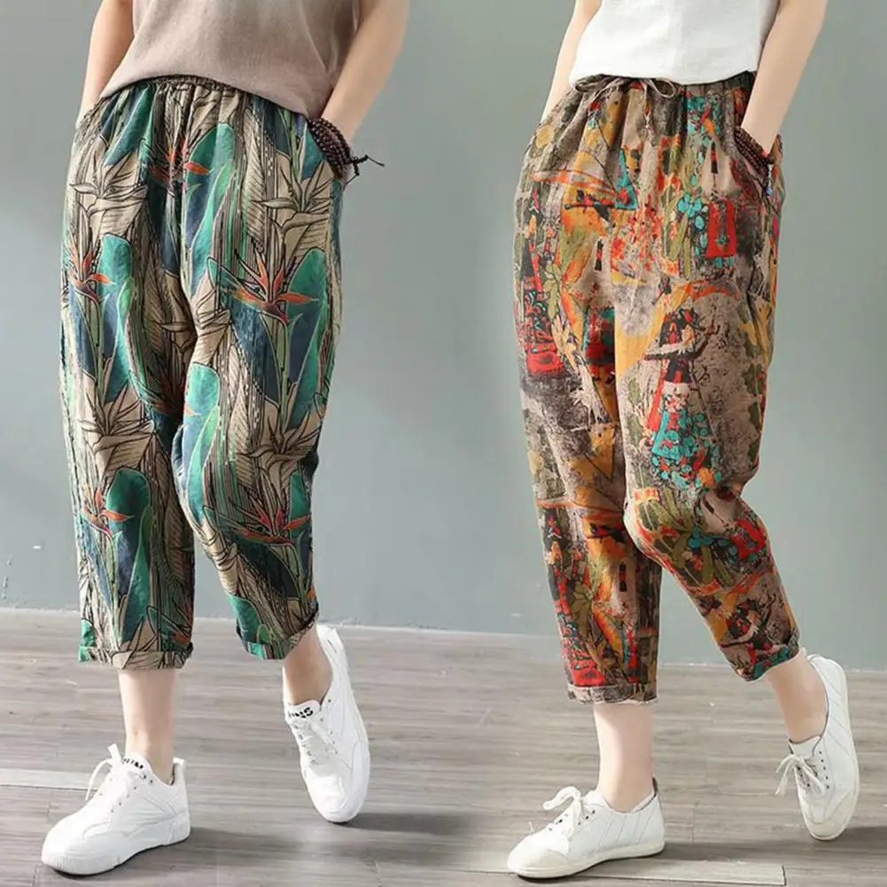 

Retro Stylish Women Cropped Pants Casual Women Pants Pockets for Banquet