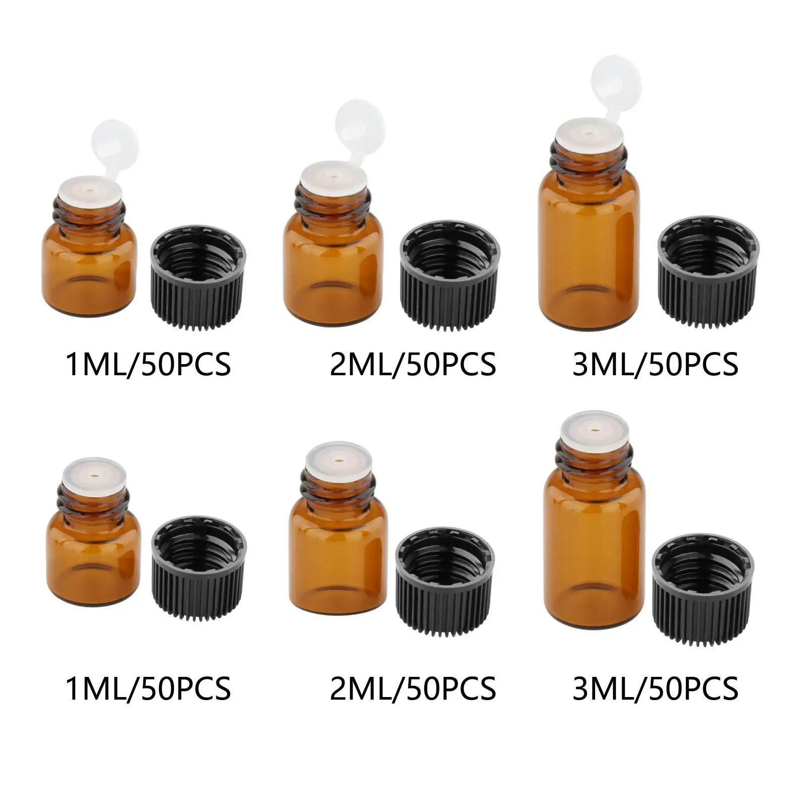 

50Pcs Amber Mini Glass Bottles, Refillable W/Orifice Reducer Empty Amber Sample Vial for Essential Oil Perfume Aromatherapy DIY