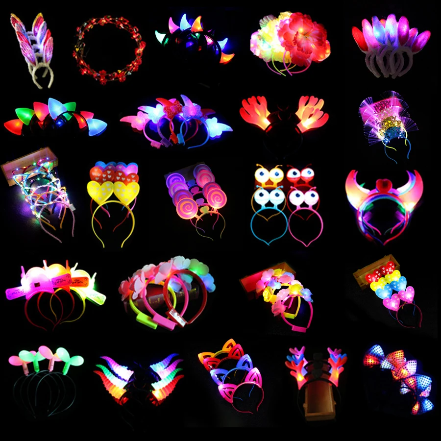 

12PCS Light Up Crown Flower Headband Glow Wreath Hairband LED Party Gift Cosplay Birthday Luminous Costume Halloween Christmas