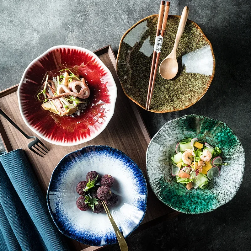 Керамическая миска для лапши в японском стиле салата лотоса семейная боковая