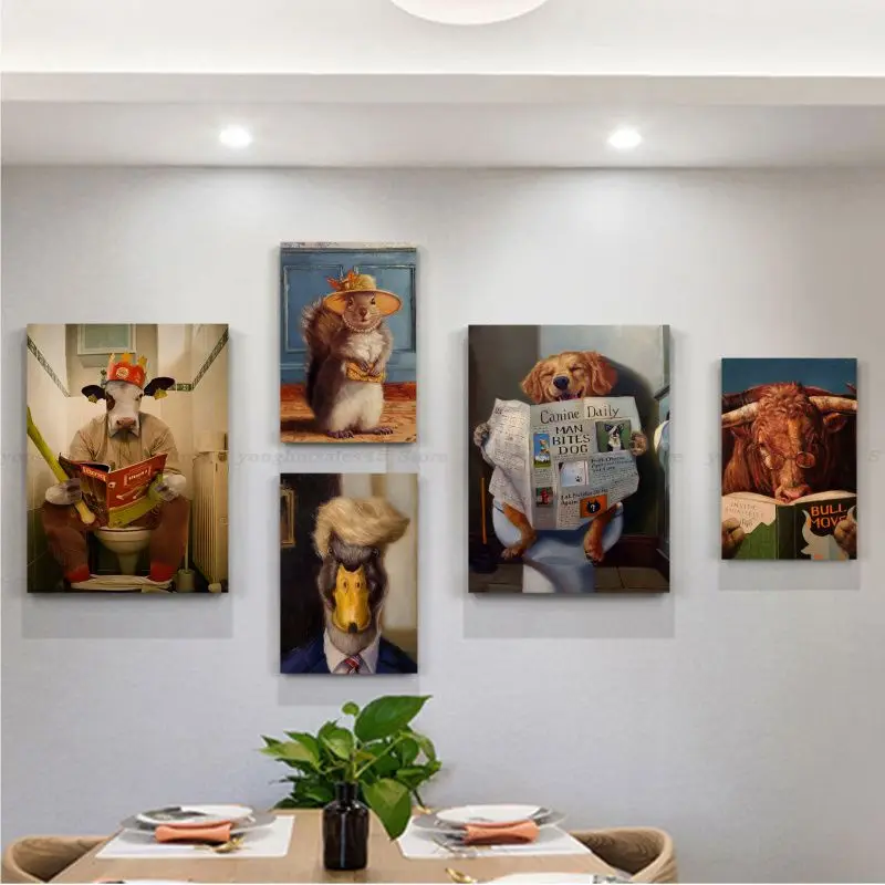 

Animal Dog Elephant Frog Toilet Classic Vintage Posters Vintage Room Bar Cafe Decor Aesthetic Art Wall Painting
