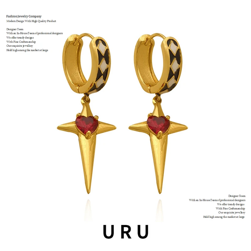 

Modern Jewelry Red Heart Star Earrings Hot Sale Pretty Design High Quality Copper Metal Black White Circle Earrings For Women