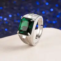HOYON 14K Gold Color Diamond Style Zircon Emerald Men's Ring Fashion Domineering Open Sapphire Crystal Ring Jewelry for gift