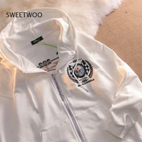 2022 letter embroidery hoodies high street loose fashion sweatshirt women cardigan casual all match hoodie women winter clothing