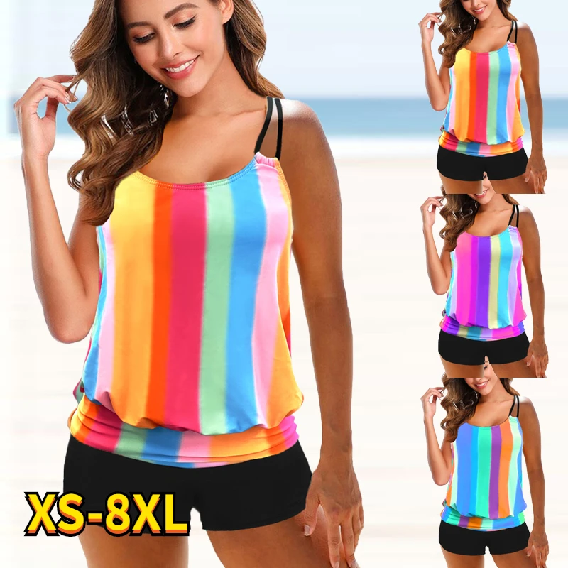 

Women's Swimwear Tankini 2 Piece Large Size Swimsuit Sexy Bikini Set Geometic Blue Rosy Pink Fuchsia Scoop Neck Bathing Suits