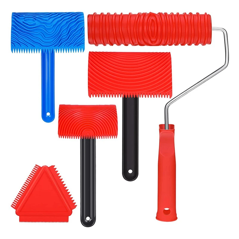 

SEWS-Set Of 5 Wood Graining Painting Tool Rubber Wall Texture Art Painting Tool Set For DIY Wall Room Art Paint Decoration