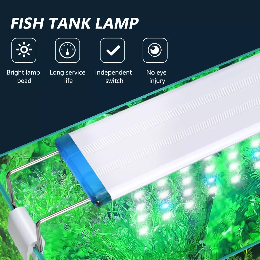 

2022NEW Aquarium LED Lighting 18-70cm High Quality Fish Tank Lamp With Extendable Brackets White And Blue LEDs Fits for Aquarium