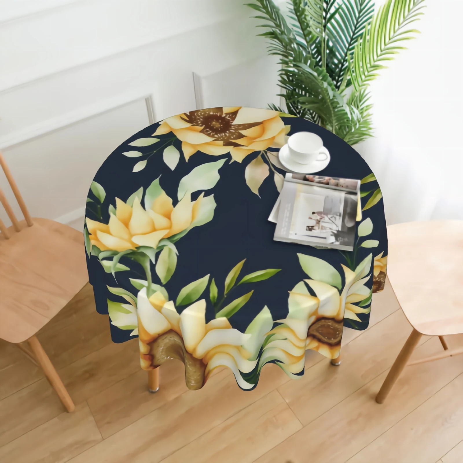 

Watercolor Sunflower Tablecloth, Retro Sunflower Table Cloth for Round Tables,Waterproof Resistant Table Cover