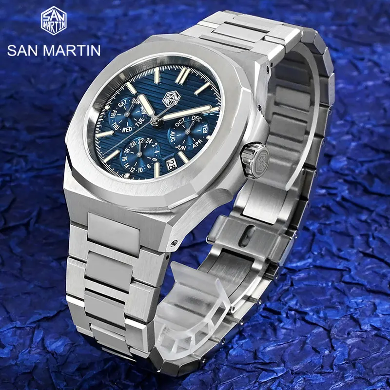 

Часы наручные San Martin Miyota 9120 мужские, роскошные классические деловые автоматические механические, с подсветкой