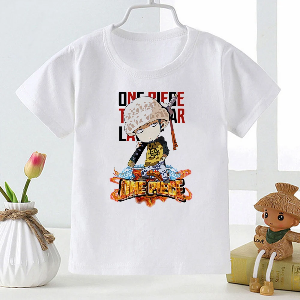 Shanks Printed Teen Boys T-shirt Pop Comics Anime One Piece Europe and America Kids Clothes Fashion Trend Streetwear Children