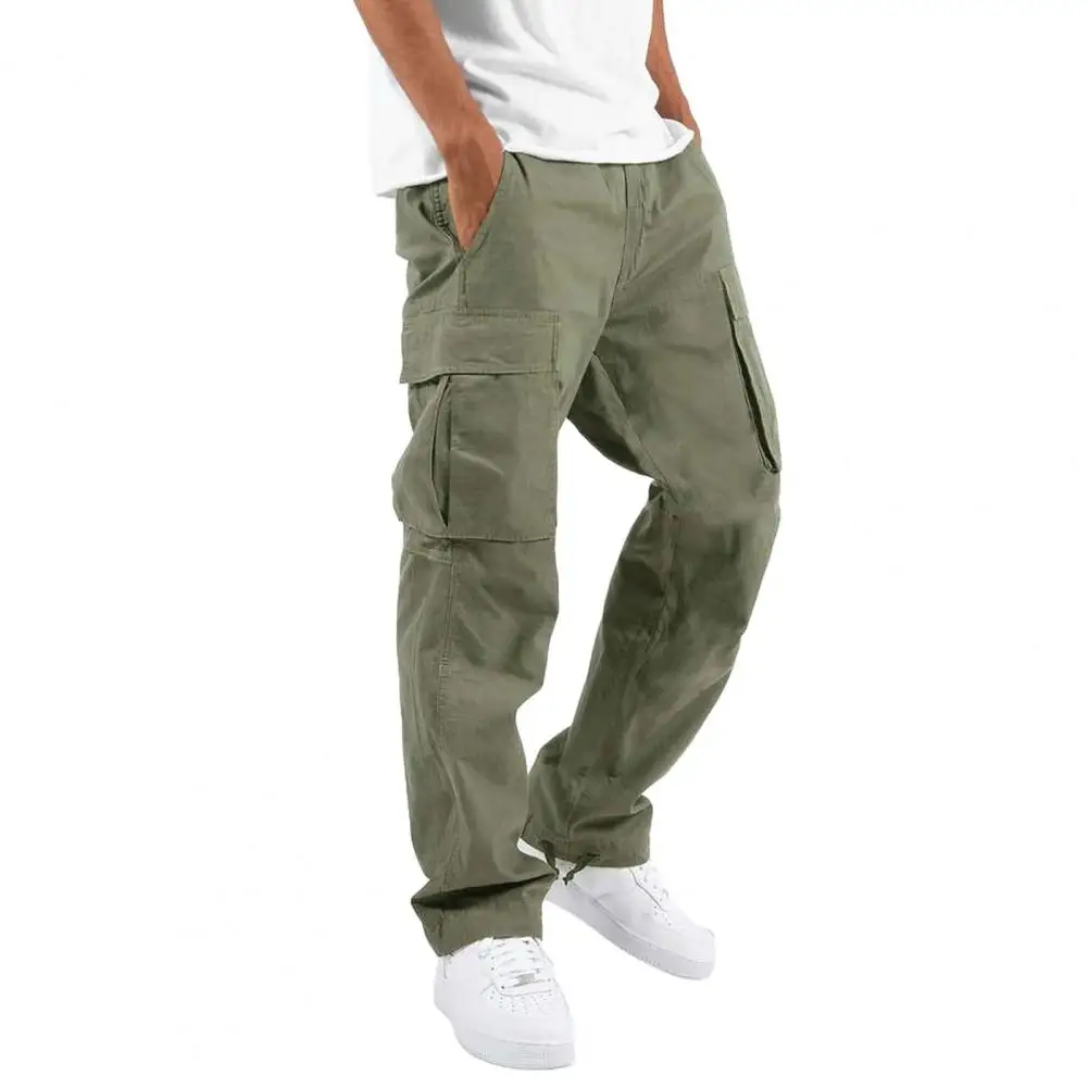 

Simple Joggers Pants Solid Color Simple Drawstring Mid-Rise Cargo Trousers Summer Men Overall Streetwear