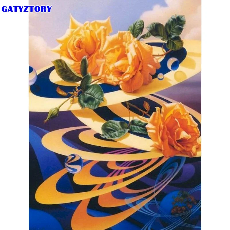 

GATYZTORY Frame Abstract Rose Flowers Diy Painting By Numbers Canvas Painting Coloring By Numbers Acrylic Handpainted Drawing Ar