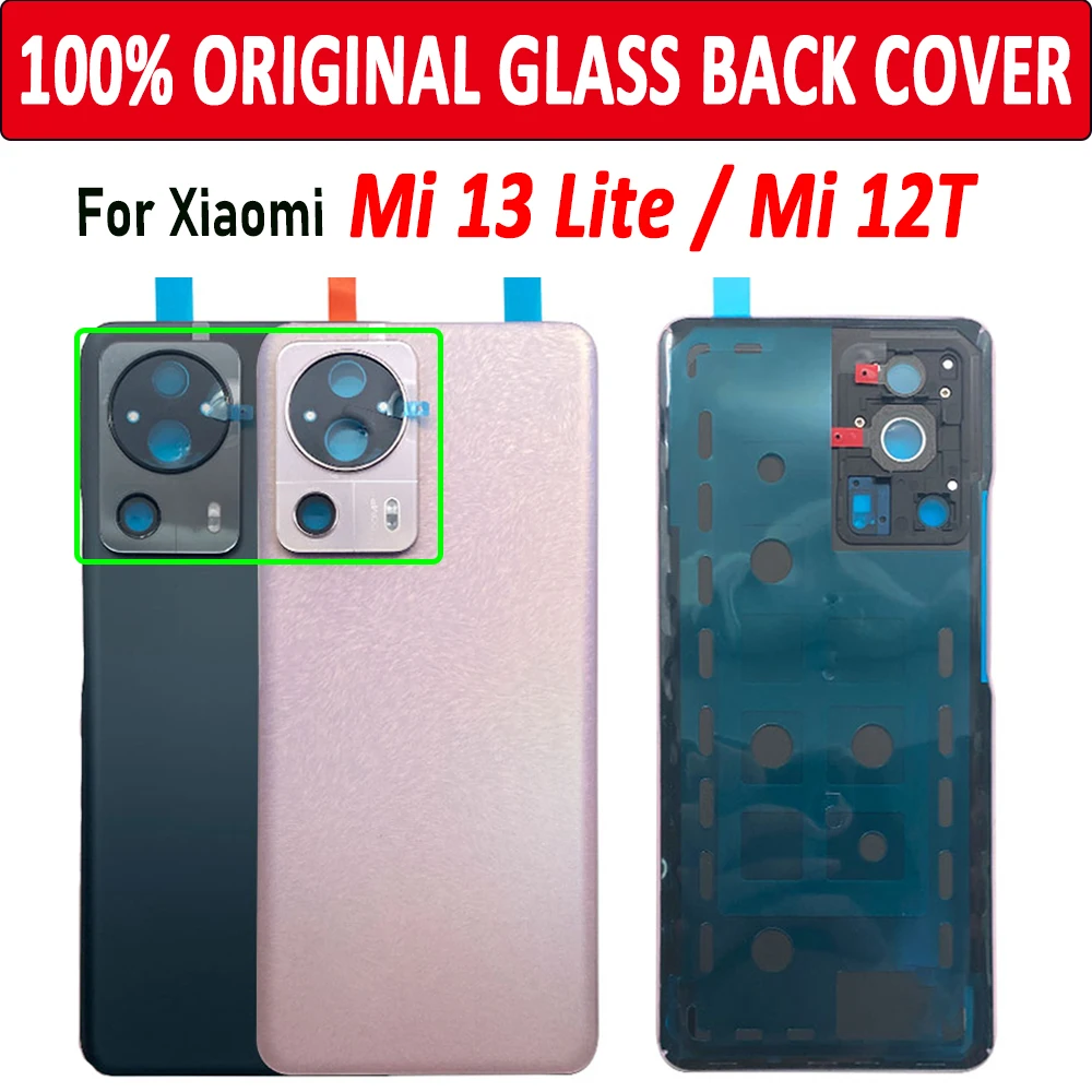 

100% оригинальная задняя крышка батарейного отсека стеклянная задняя дверь сменный корпус клейкий с объективом камеры для Xiaomi Mi 12T Pro Mi 13 Lite