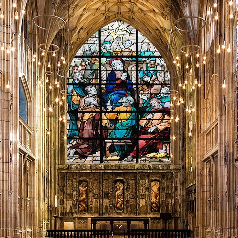 Витражные наклейки на окна конфиденциальная пленка церковный стиль статическая