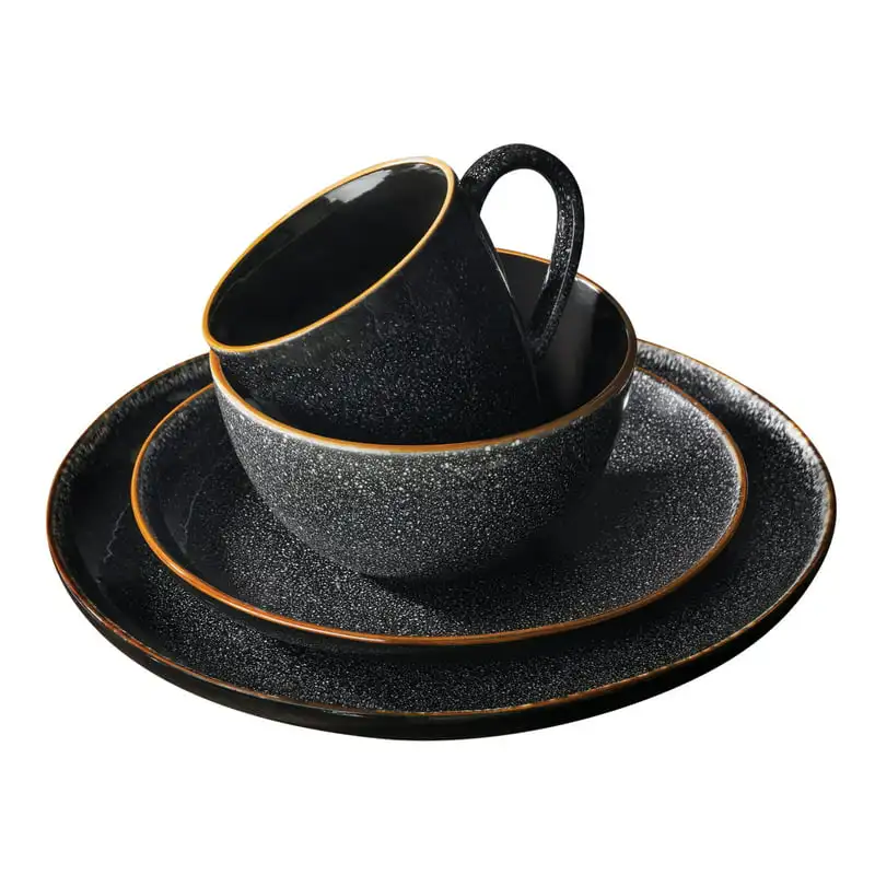 

16-Piece Burns Speckled Dinnerware Set, Black Kitchen Accessories
